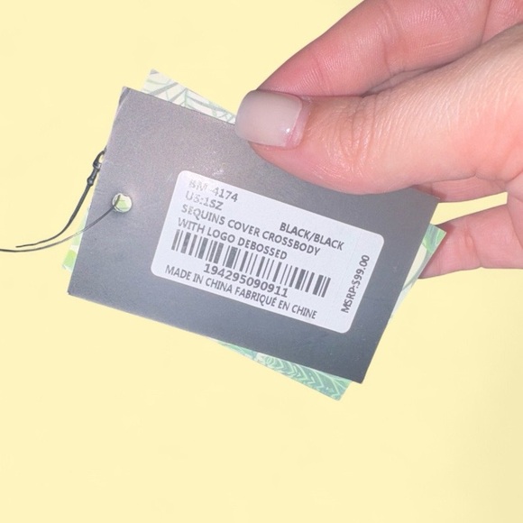 Badgley Mischka NWT Black Sequin Mini Crossbody Bag Clutch w/ Chain Strap - Picture 6 of 7